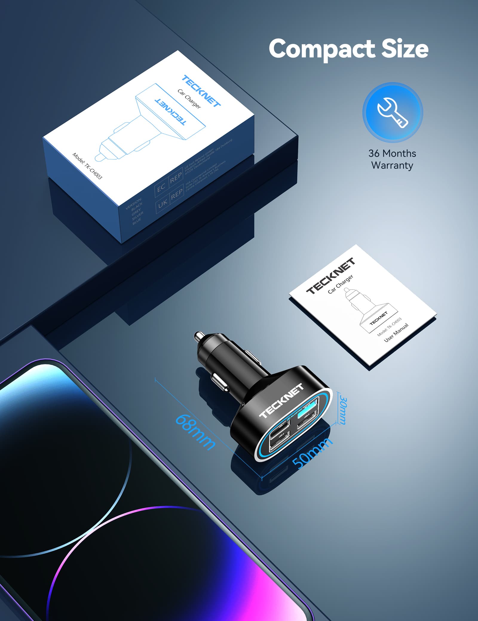 TECKNET 4-Port USB 54W Car Charger