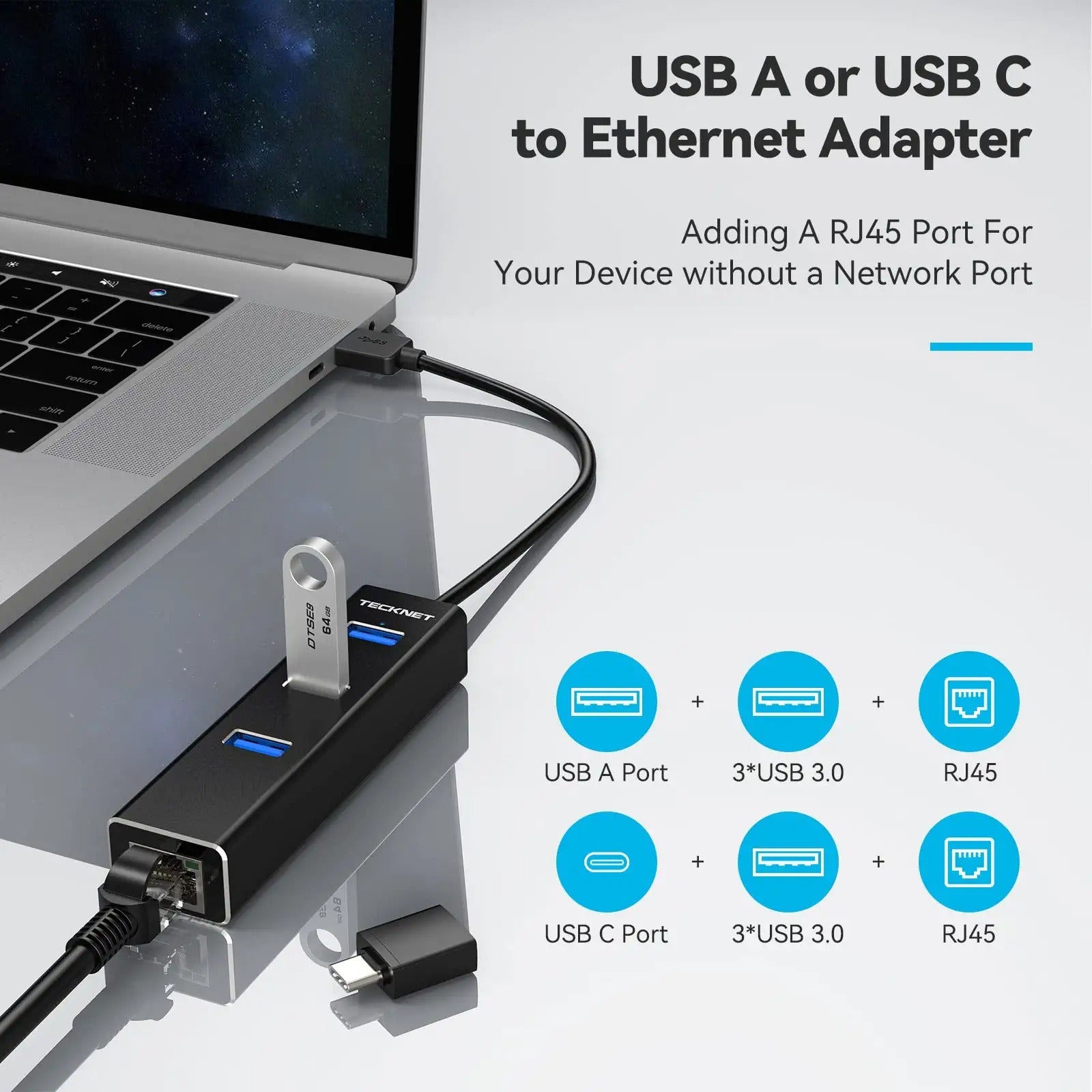 TECKNET USB To RJ45 Gigabit Ethernet Adapter