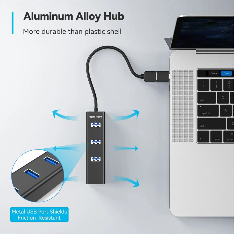 TECKNET USB to Ethernet Adapter, Aluminum 3 Port USB 3.0 Hub with RJ45 10/100/1000 Gigabit Ethernet Adapter