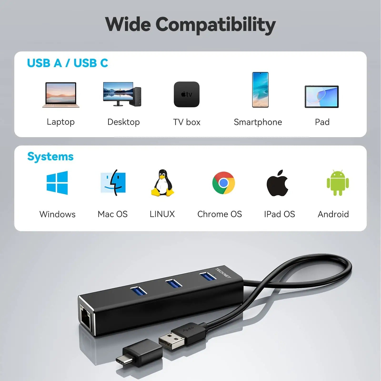 TECKNET USB To RJ45 Gigabit Ethernet Adapter