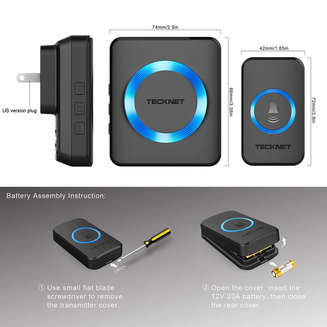 TECKNET Wireless Doorbell for Home, Waterproof Classroom Doorbell 1,300ft Range