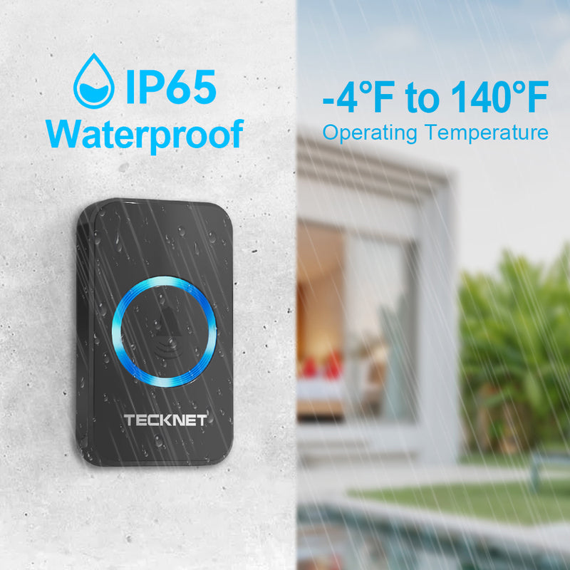 TECKNET Wireless Doorbell，Waterproof Door Bell Chime Kit with 1300 Fee