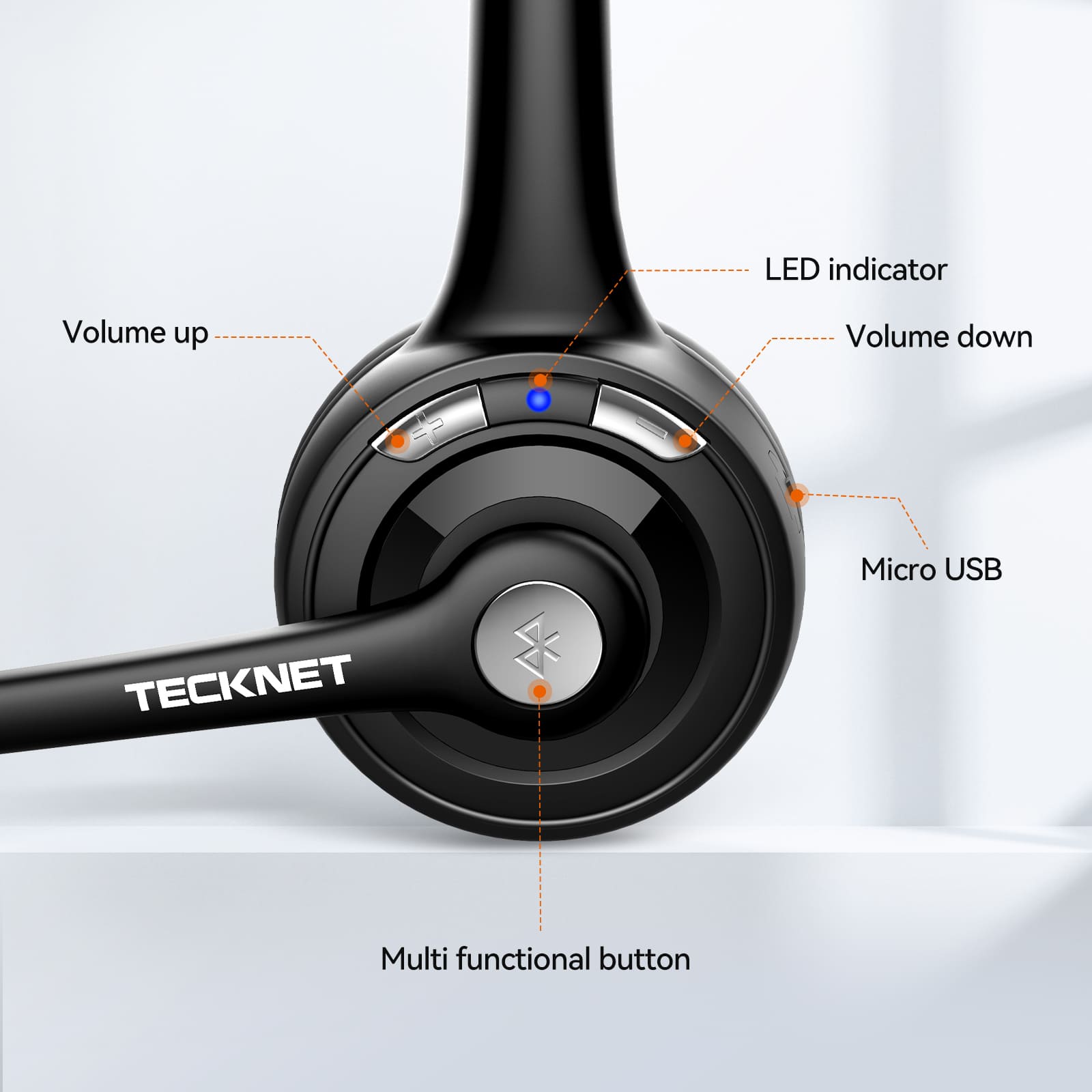 TECKNET Lightweight Wireless Headset With Mic