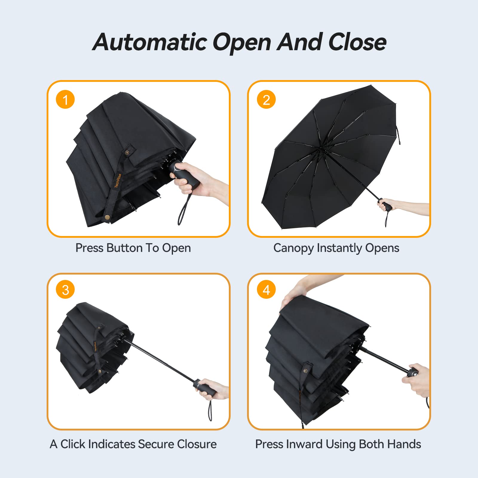 TechRise Windproof Umbrella with 10 Ribs