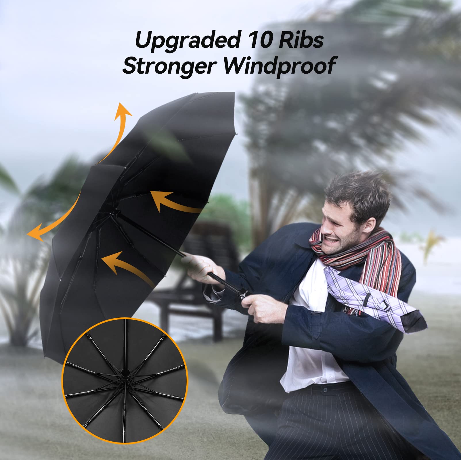 TechRise Windproof Umbrella with 10 Ribs