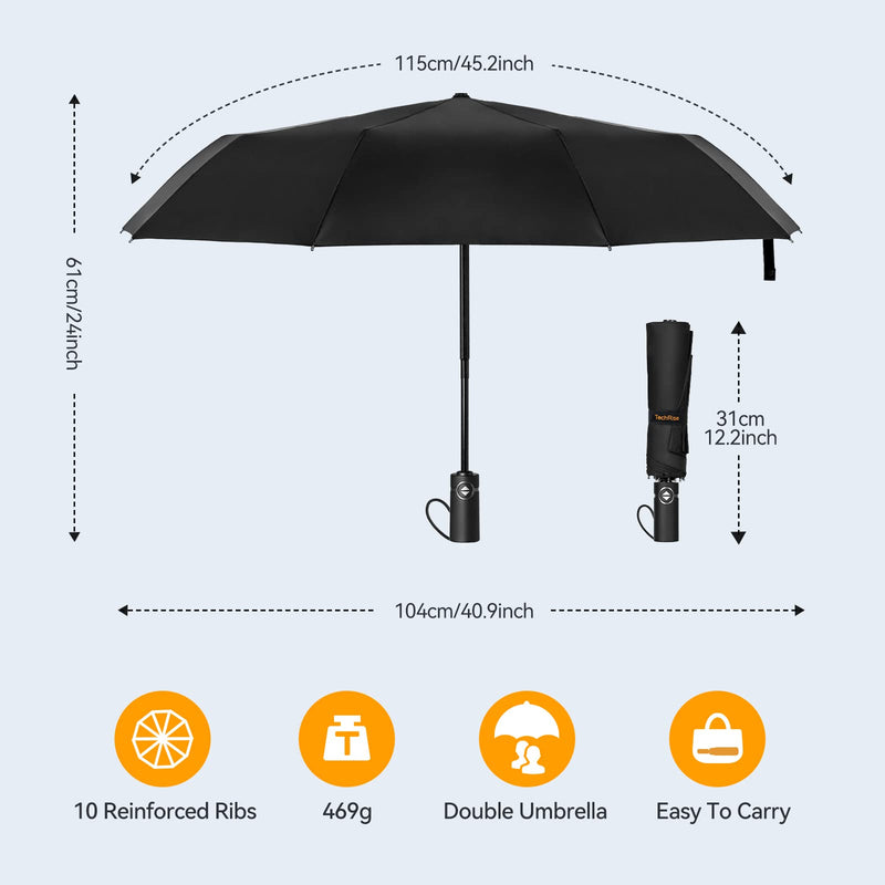 TechRise Windproof Compact Umbrella, Automatic Folding Umbrellas with 10 Ribs