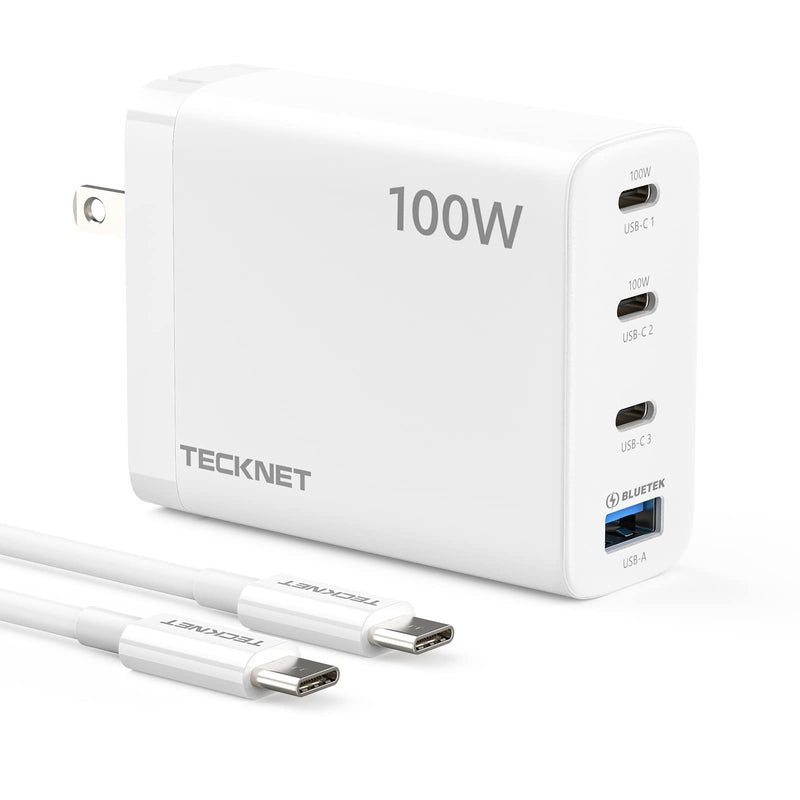 TECKNET 100W USB C Wall Charger, 4 Port GaN Ⅲ Portable USB-C Fast