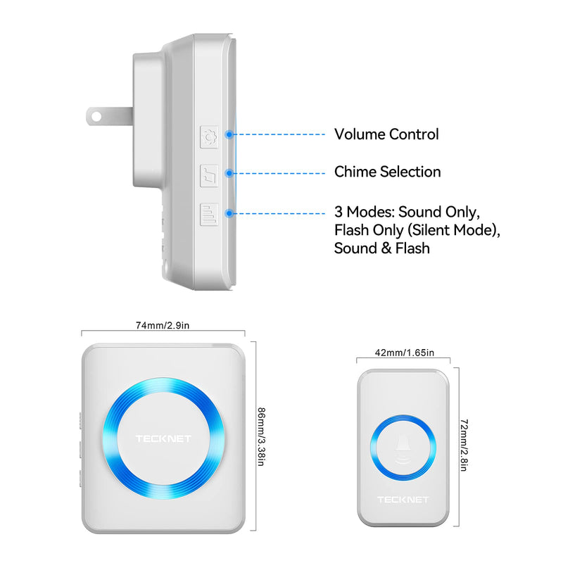 TECKNET Wireless Doorbell for Home, Waterproof Classroom Doorbell 1,30