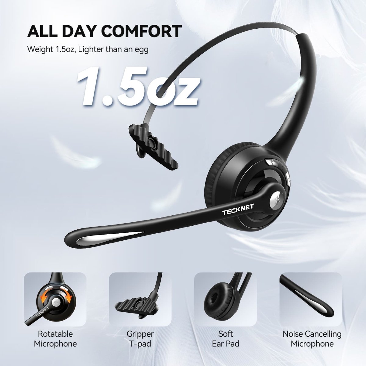 TECKNETTECKNET Lightweight Wireless Headset With Mic - [Color/Material] [Main Feature] for [Target Device/Scenario]