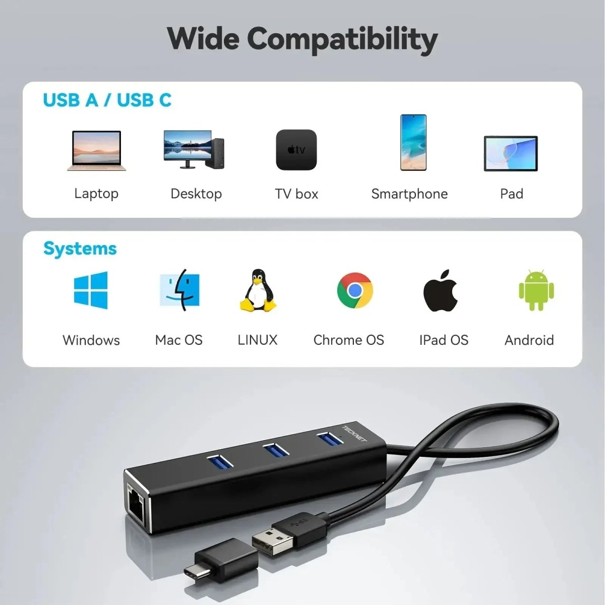 TECKNETTECKNET USB To RJ45 Gigabit Ethernet Adapter - [Color/Material] [Main Feature] for [Target Device/Scenario]